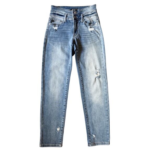 Judy Blue Relaxed Fit Double Waistband Jeans Button Fly Distressed Denim Boho - Picture 1 of 7